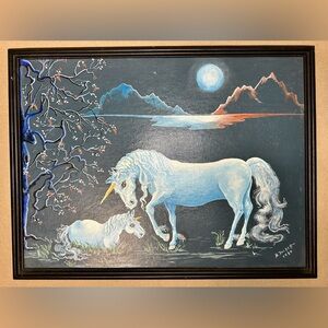 Original White Unicorn Acrylic Painting by B. Duckett 1989